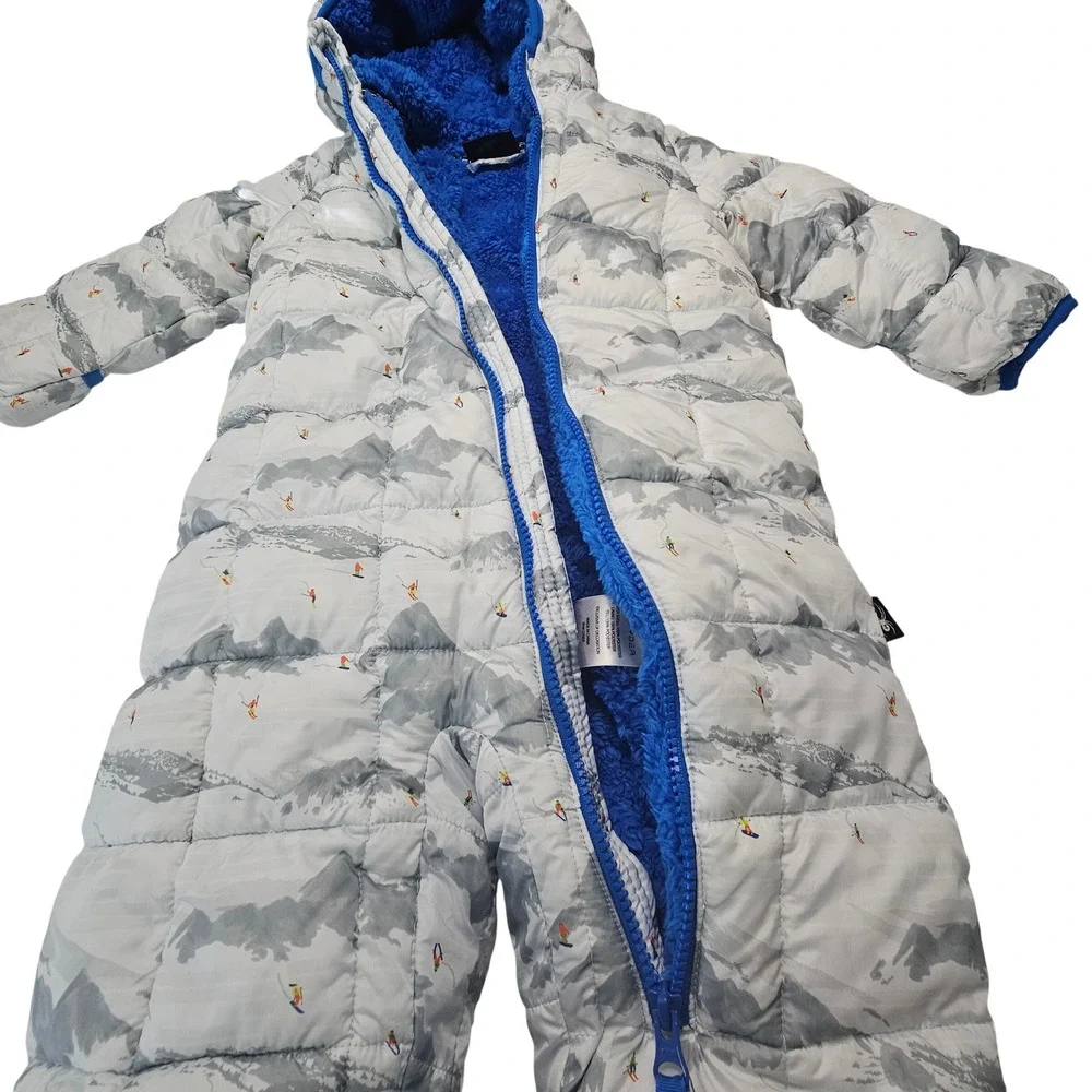 Spyder Puffer Bunting 24M White Blue Mountain Ski Scene Gorpcore Snowsuit